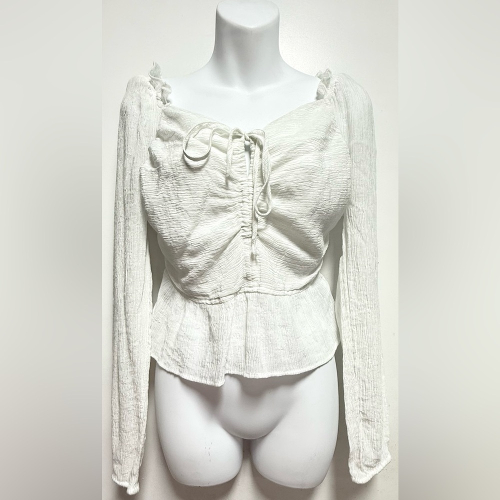 Celebrity Pink White Ruched Blouse Size M